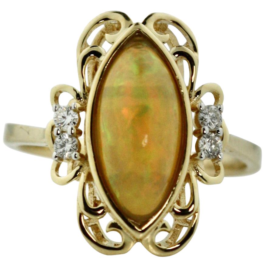 14 Karat Opal and Diamond Ring