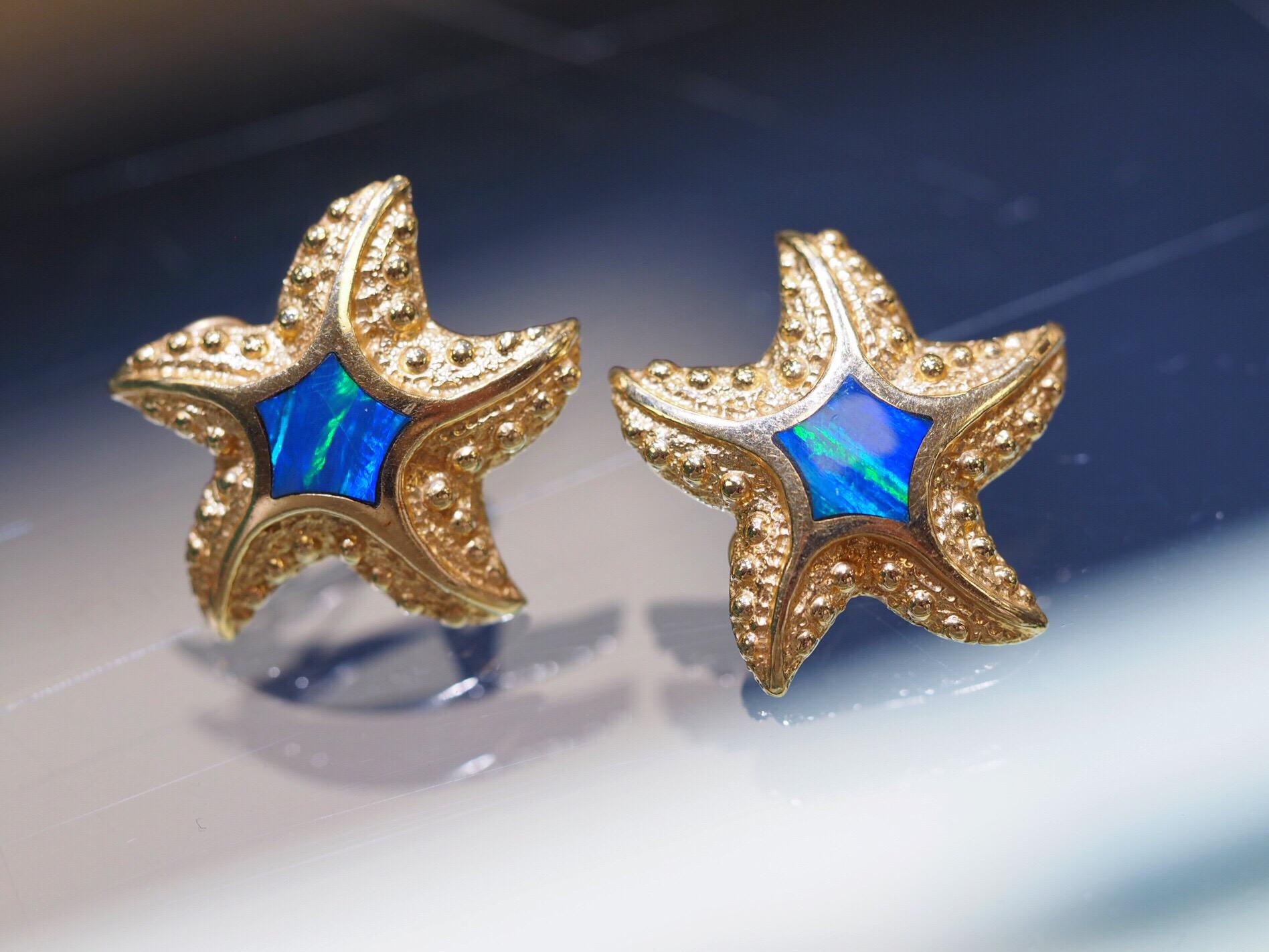 Art Deco 14 Karat Opal Starfish Earrings