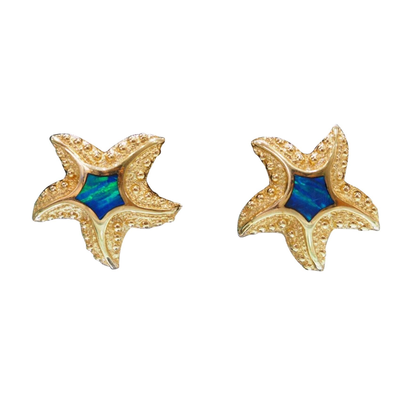14 Karat Opal Starfish Earrings