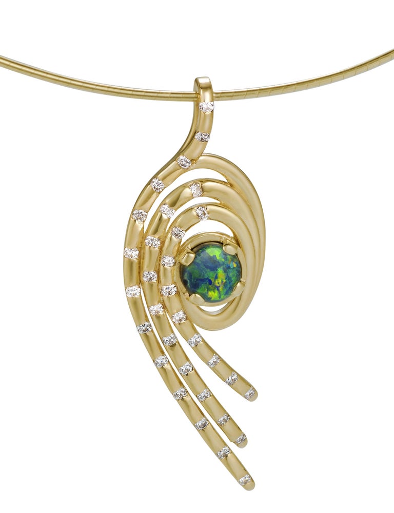 Open Spiral Pendant Necklace in 14k Gold with Diamonds For Sale at 1stDibs