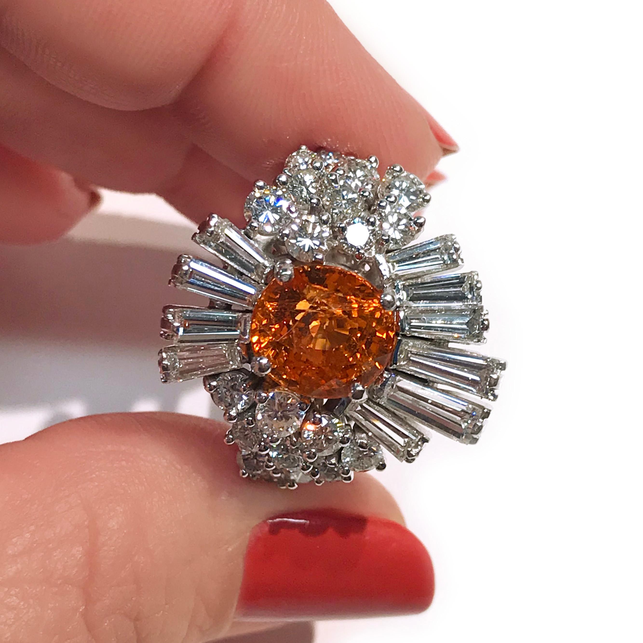 Women's or Men's 14 Karat Orange Spessartite Garnet Diamond Cocktail Ring