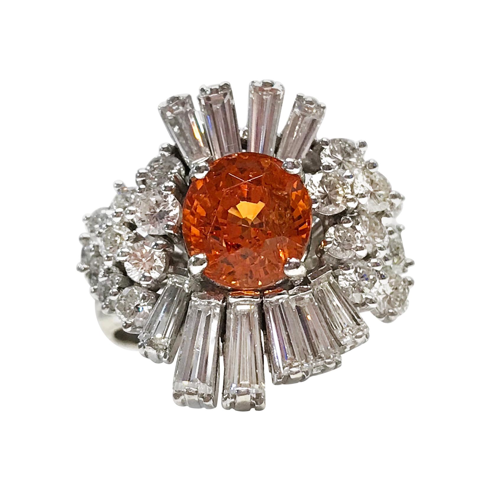 14 Karat Orange Spessartite Garnet Diamond Cocktail Ring