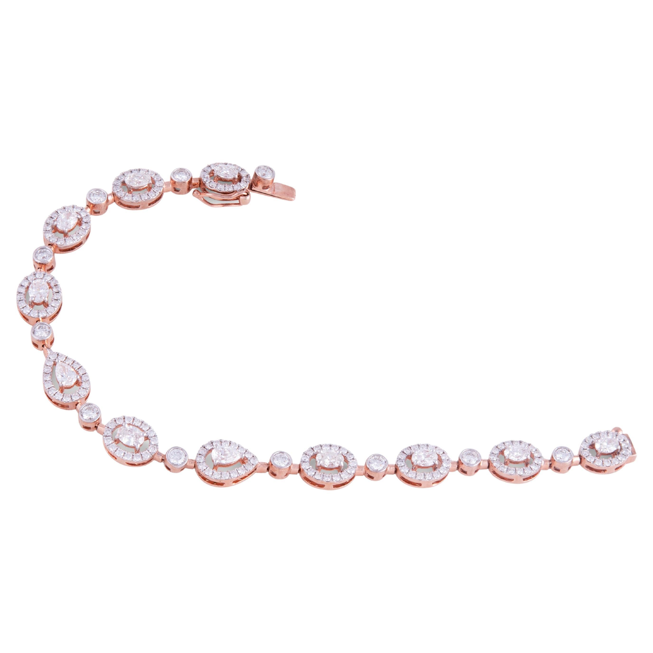14 Karat Oval and Pear Shape Diamond Bracelet For Sale