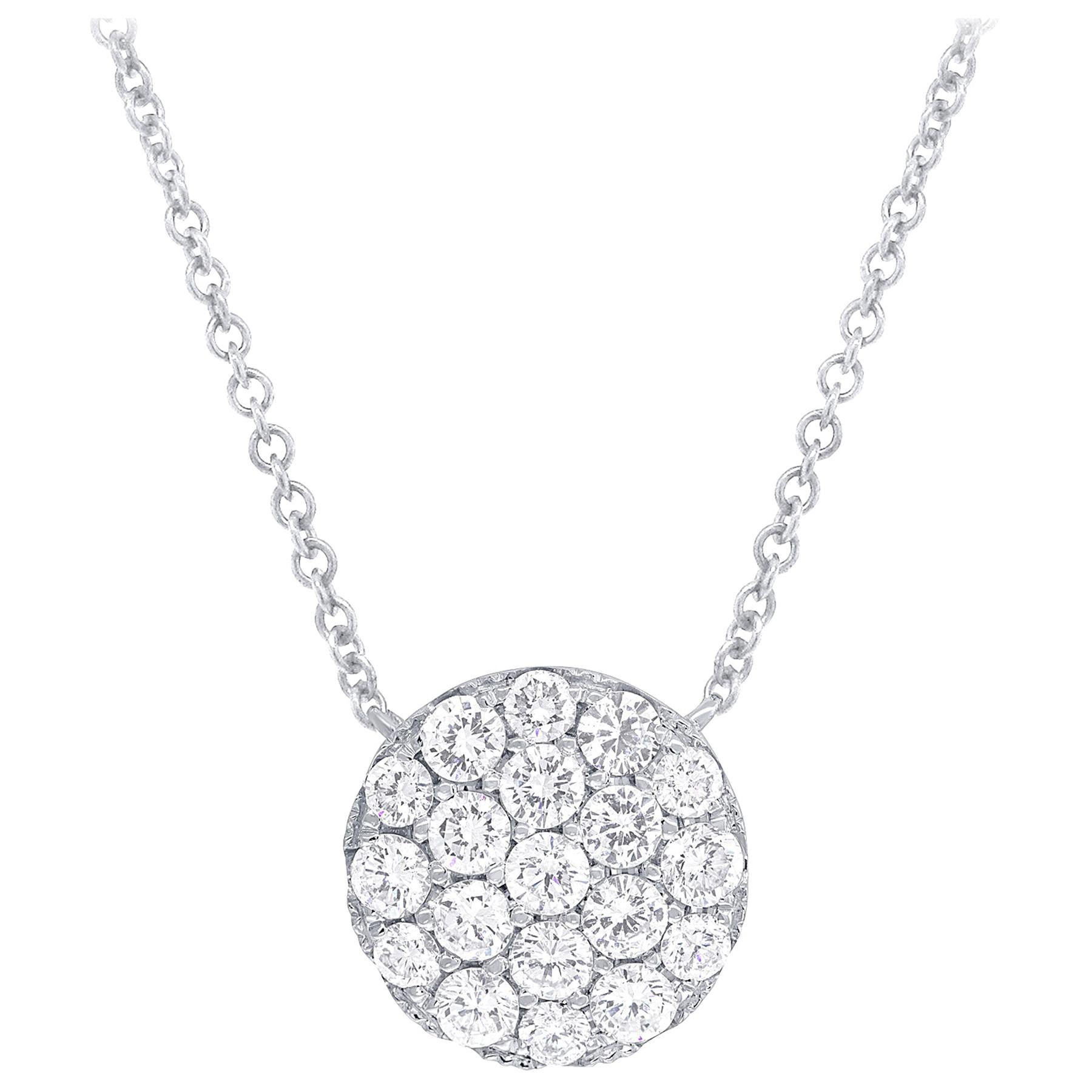 14 Karat Pave Circle Pendant with the Chain For Sale