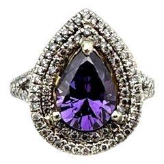 14 karat pear shaped Brazilian Amethyst diamond halo ring