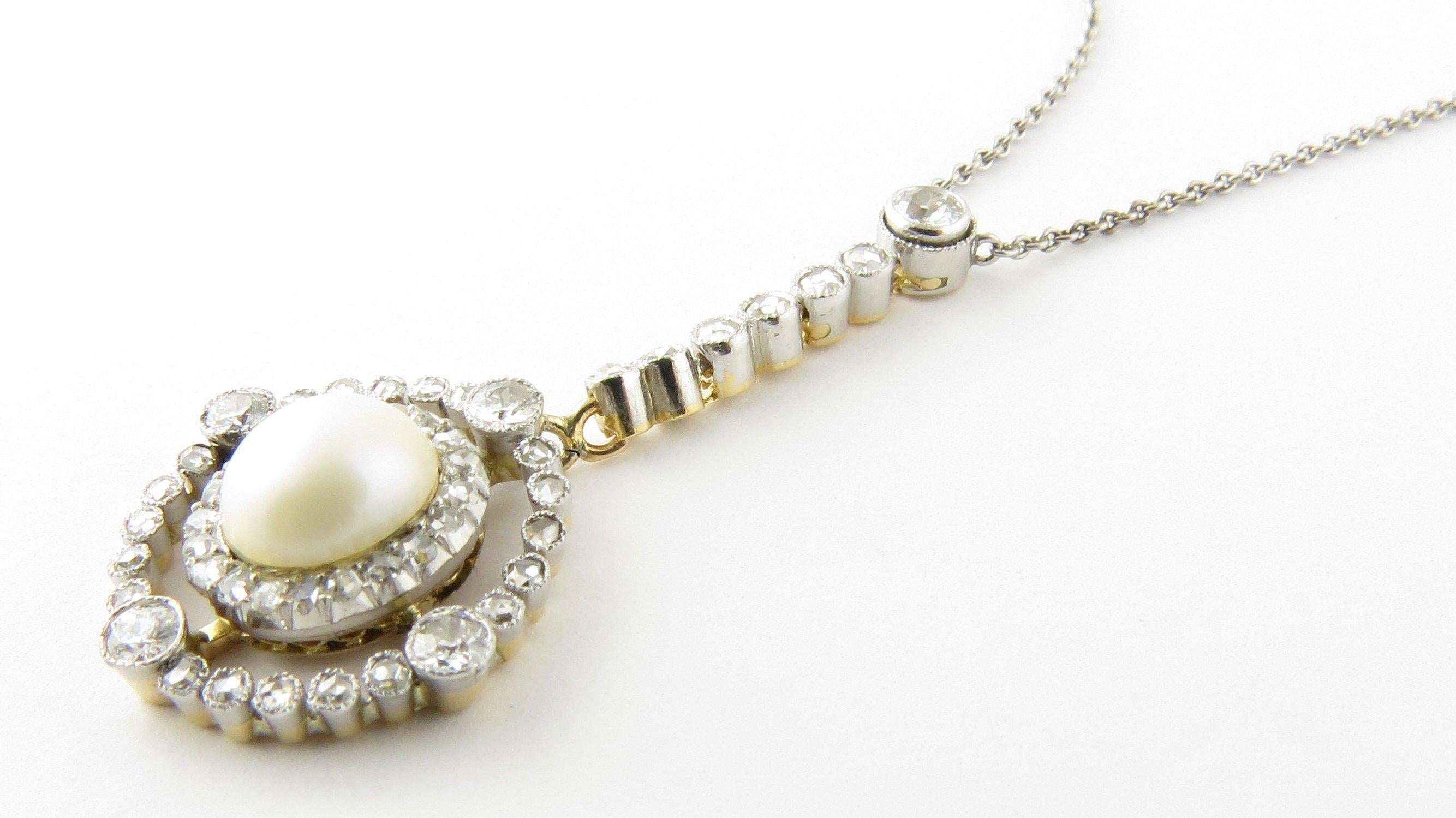 14 Karat Pearl and Diamond Pendant Necklace In Good Condition In Washington Depot, CT