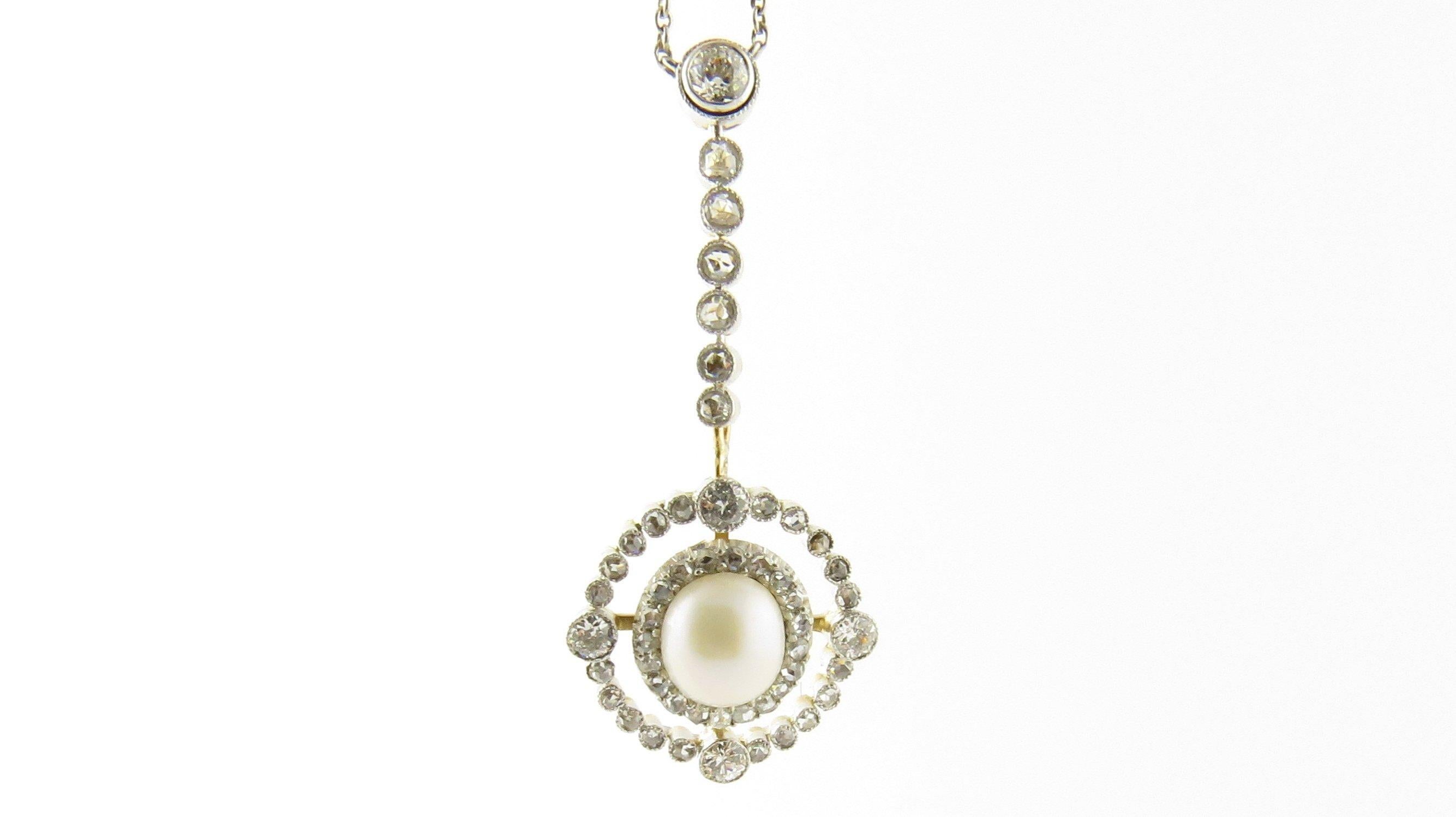 14 Karat Pearl and Diamond Pendant Necklace 2