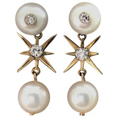 14 Karat Pearl Diamond Drop Earrings