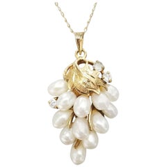 14 Karat Pearl "Grapevine" and Diamond Pendant