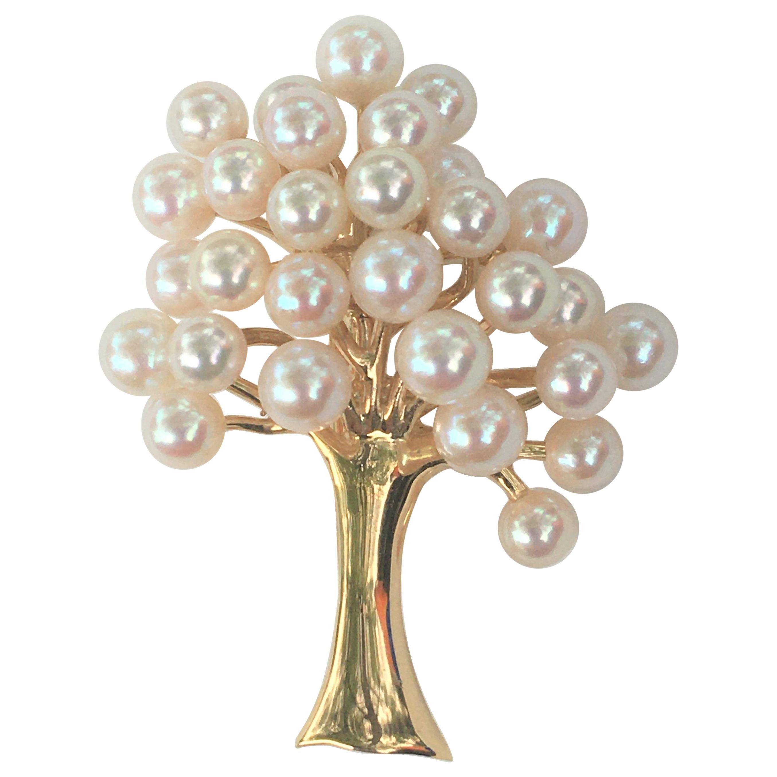 14 Karat Pearl Tree Brooch