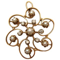 14 Karat Pendant Brooch Diamond and Pearl
