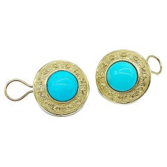 14 Karat Persian Turquoise Cabochon Earrings