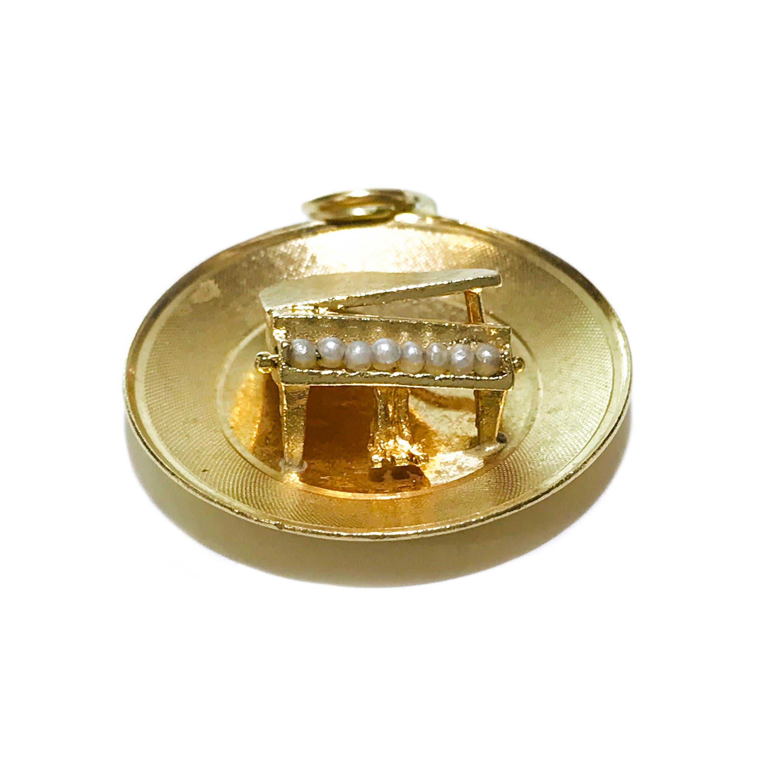 Retro 14 Karat Piano Seed Pearl Pendant