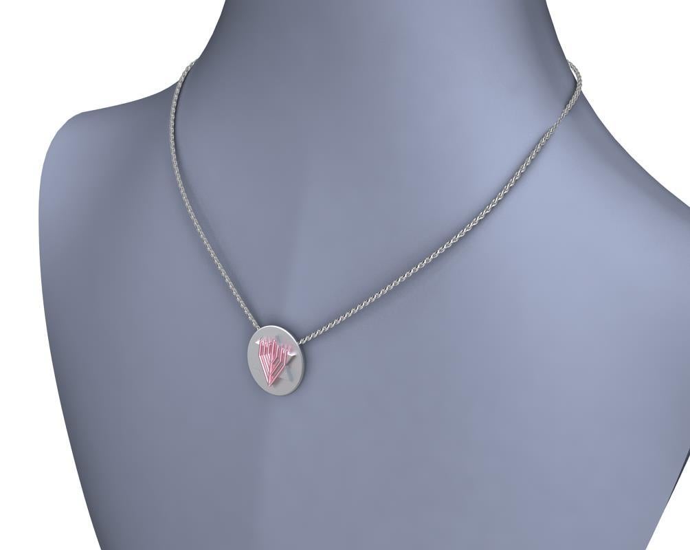 14 Karat Pink and Sterling Silver Judaica Art Pendant Necklace In New Condition For Sale In New York, NY