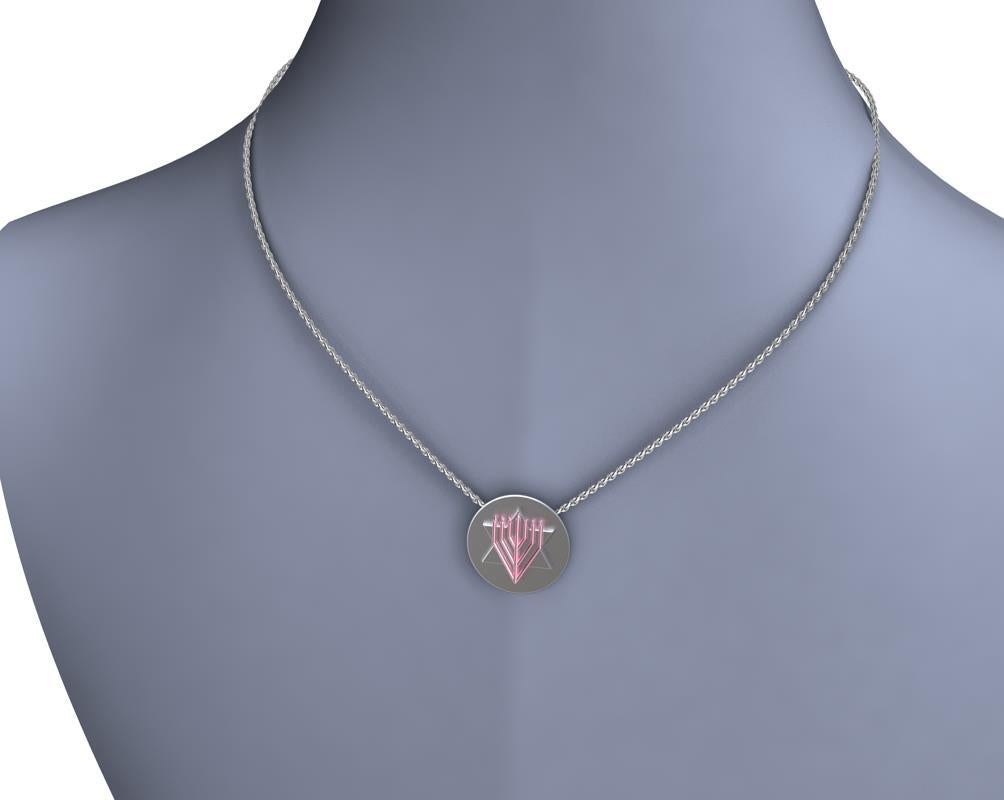 Women's or Men's 14 Karat Pink and Sterling Silver Judaica Art Pendant Necklace For Sale
