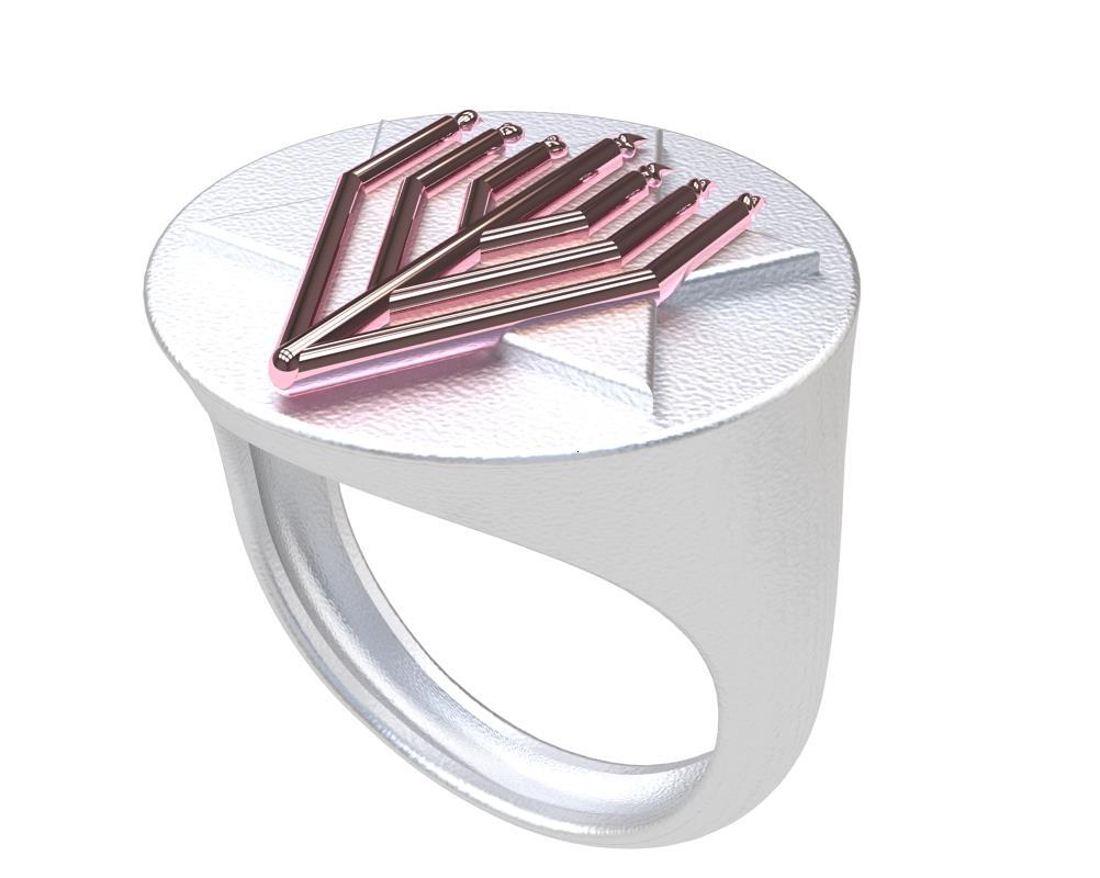 For Sale:  14 Karat Pink and Sterling Silver Judaica Art Signet Ring 3