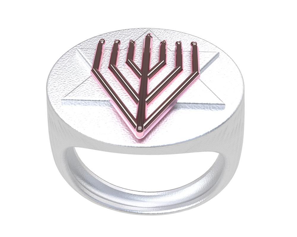 For Sale:  14 Karat Pink and Sterling Silver Judaica Art Signet Ring 7