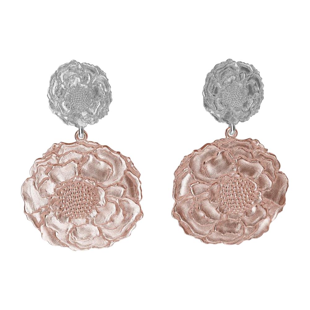 14 Karat Pink and White Gold Marigold Flower Earrings For Sale