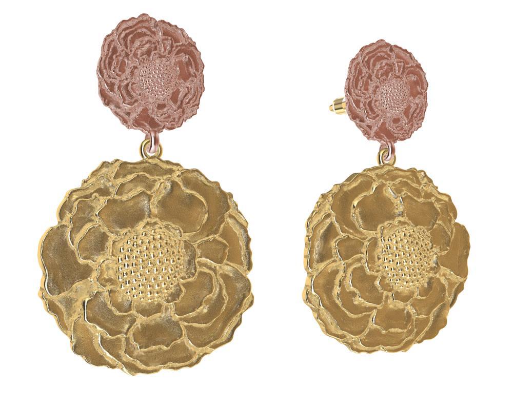 14 Karat Rosa und Gelbgold Marigold-Blumenohrringe (Zeitgenössisch)