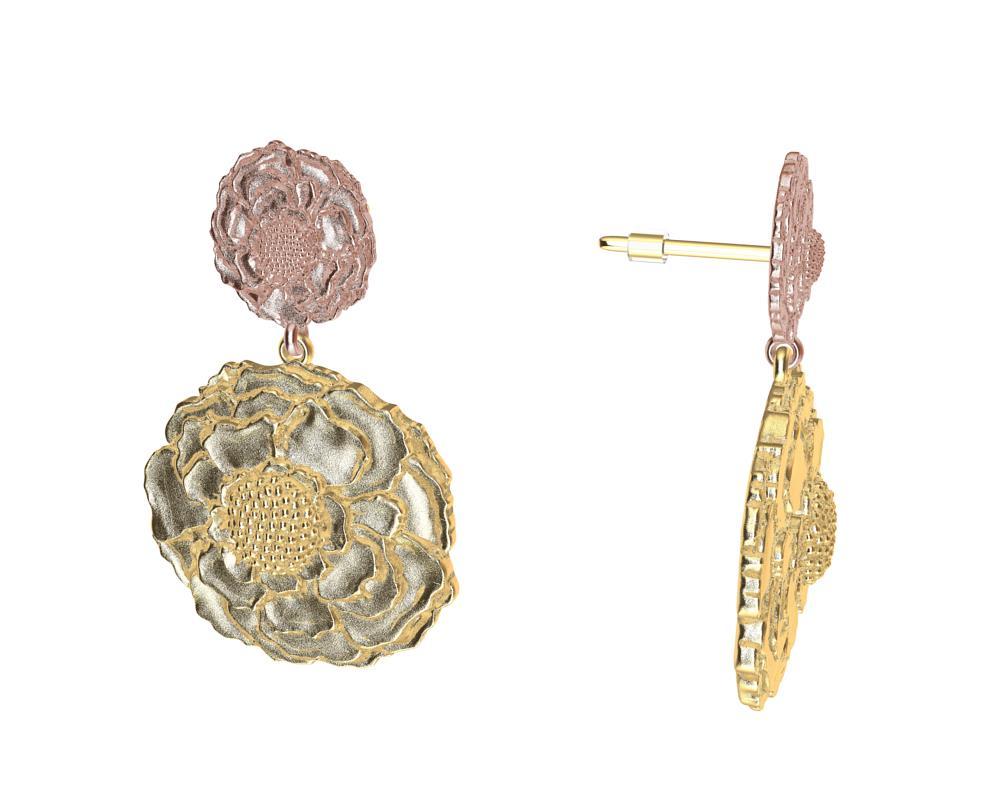 14 Karat Rosa und Gelbgold Marigold-Blumenohrringe im Zustand „Neu“ in New York, NY