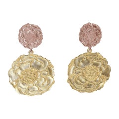 Boucles d'oreilles fleur en or rose et jaune 14 carats et or jaune