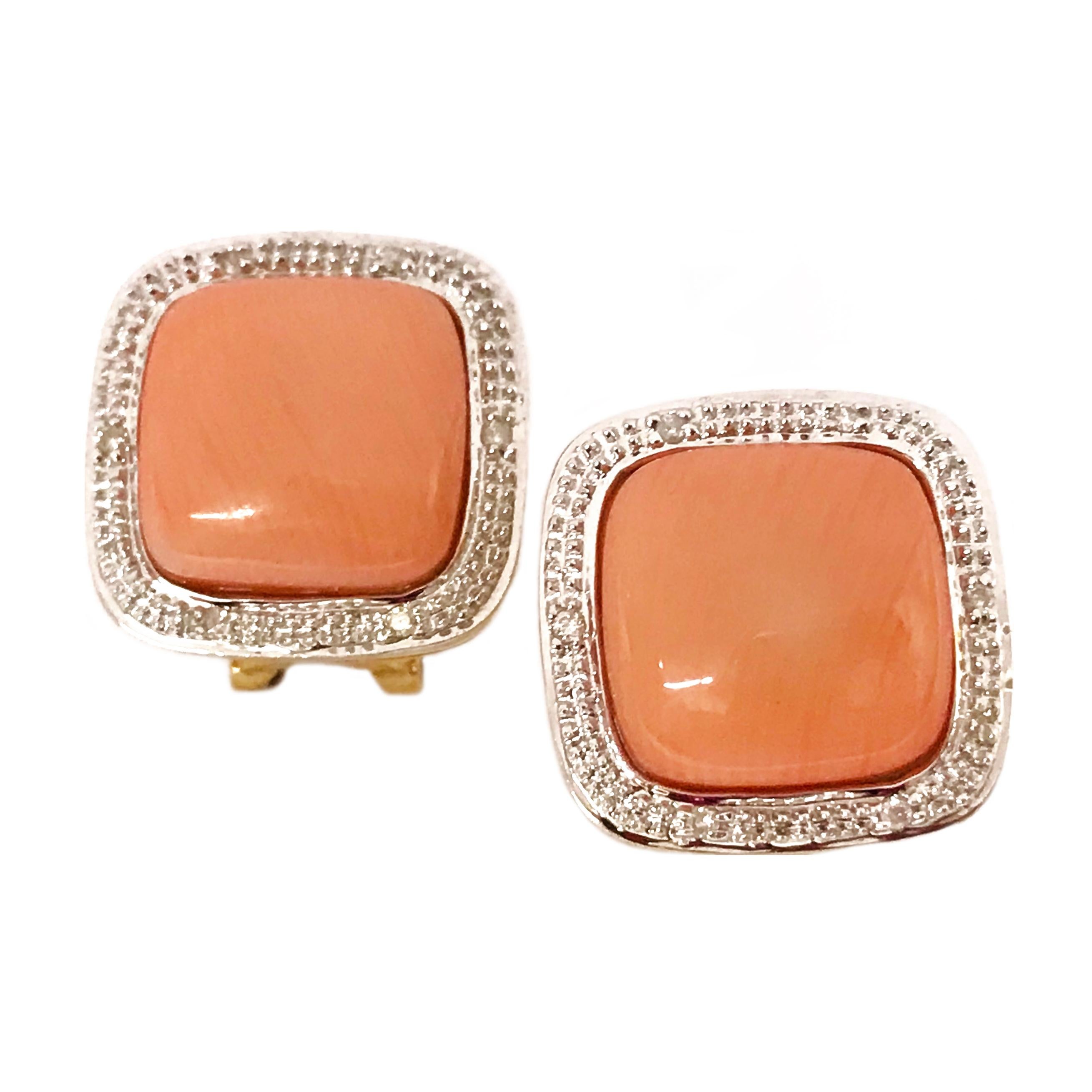 Retro Pink Coral Diamond Earrings For Sale