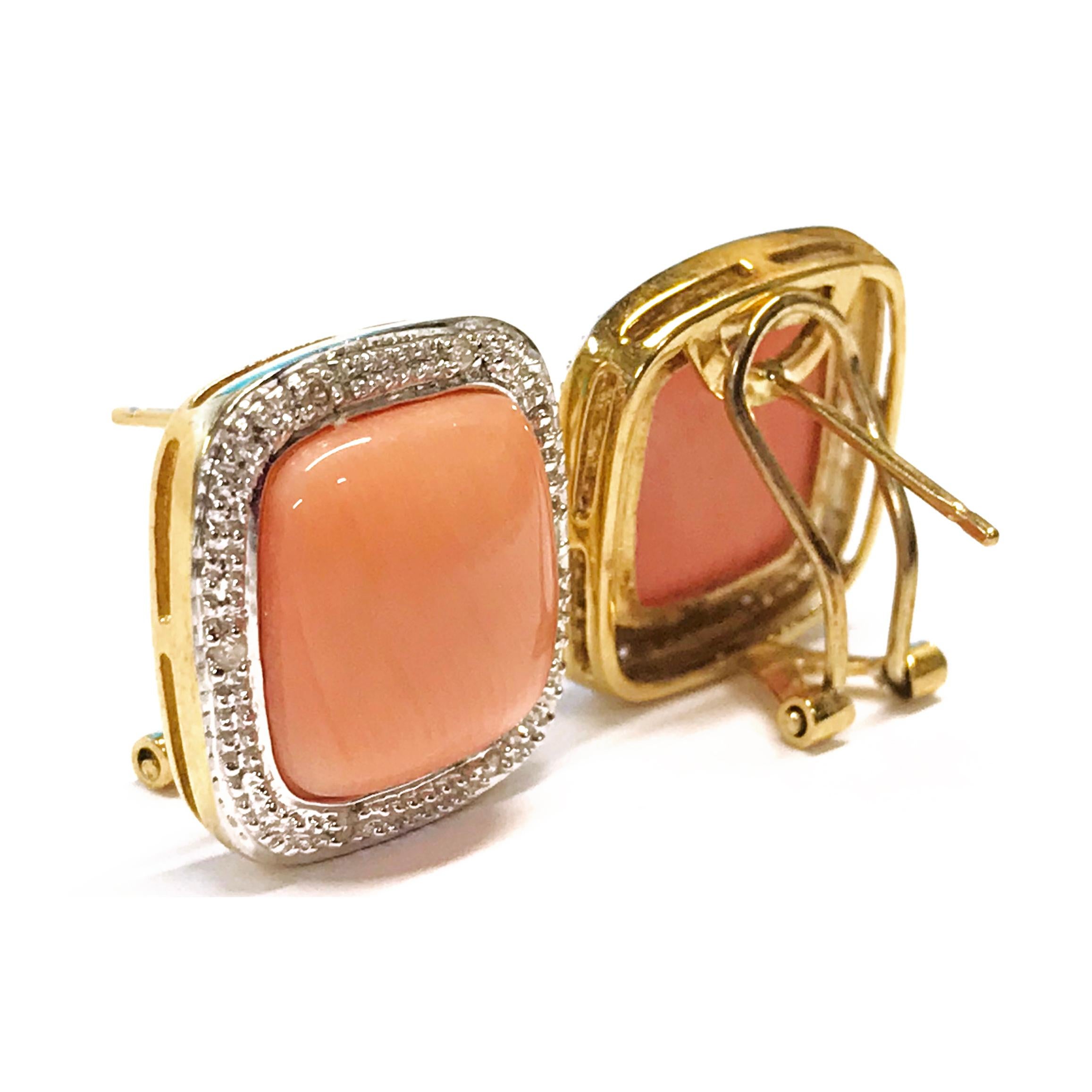 Pink Coral Diamond Earrings In Good Condition For Sale In Palm Desert, CA