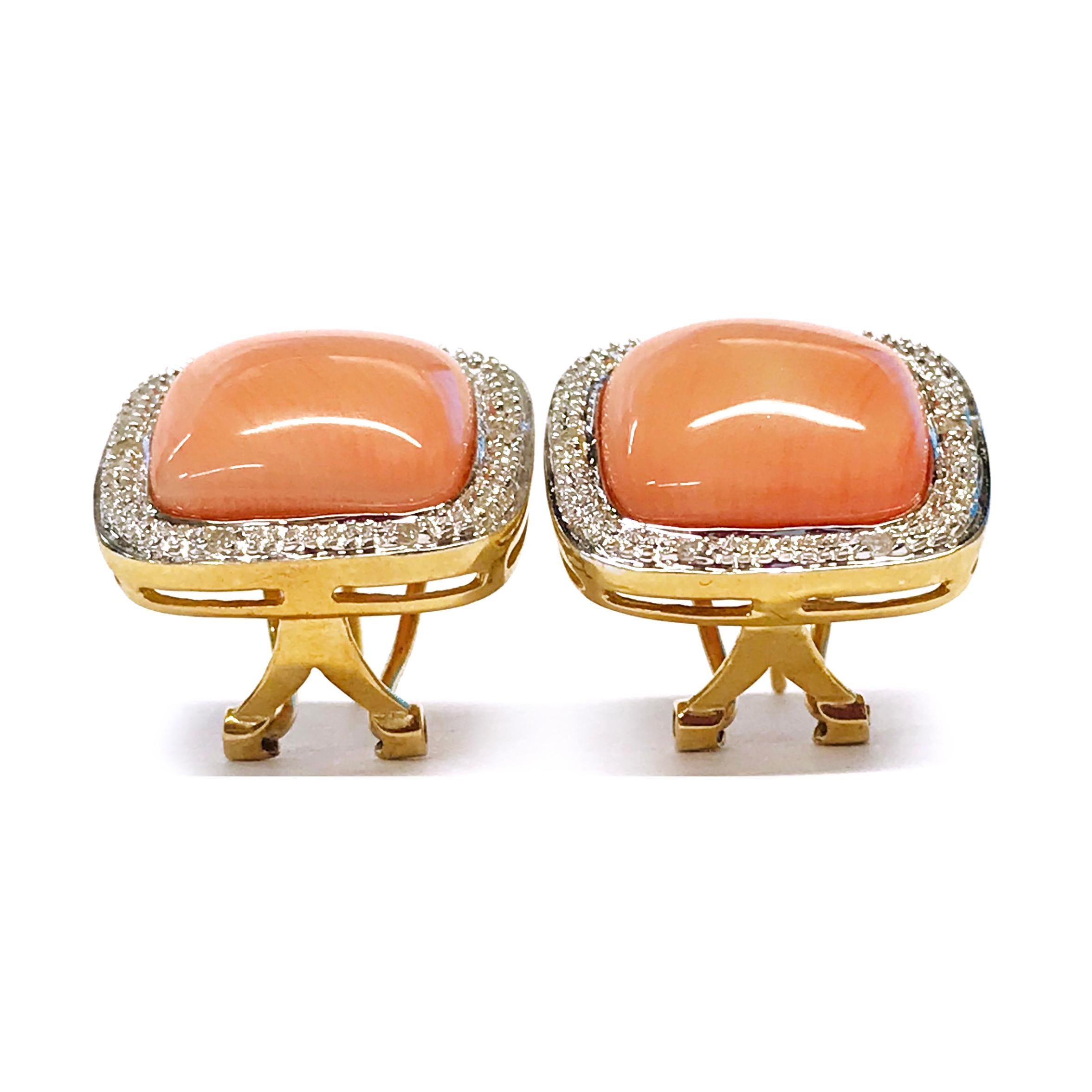Women's or Men's Pink Coral Diamond Earrings For Sale