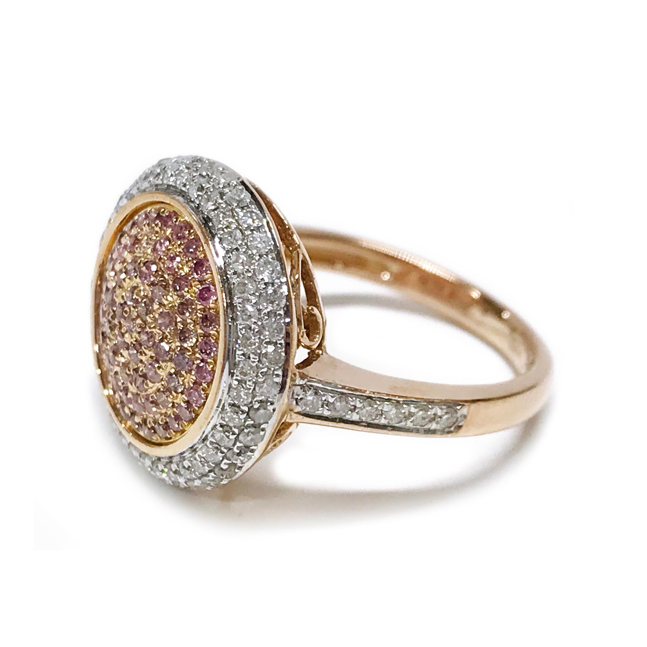 Contemporary 14 Karat Pink Diamond Pavé Ring
