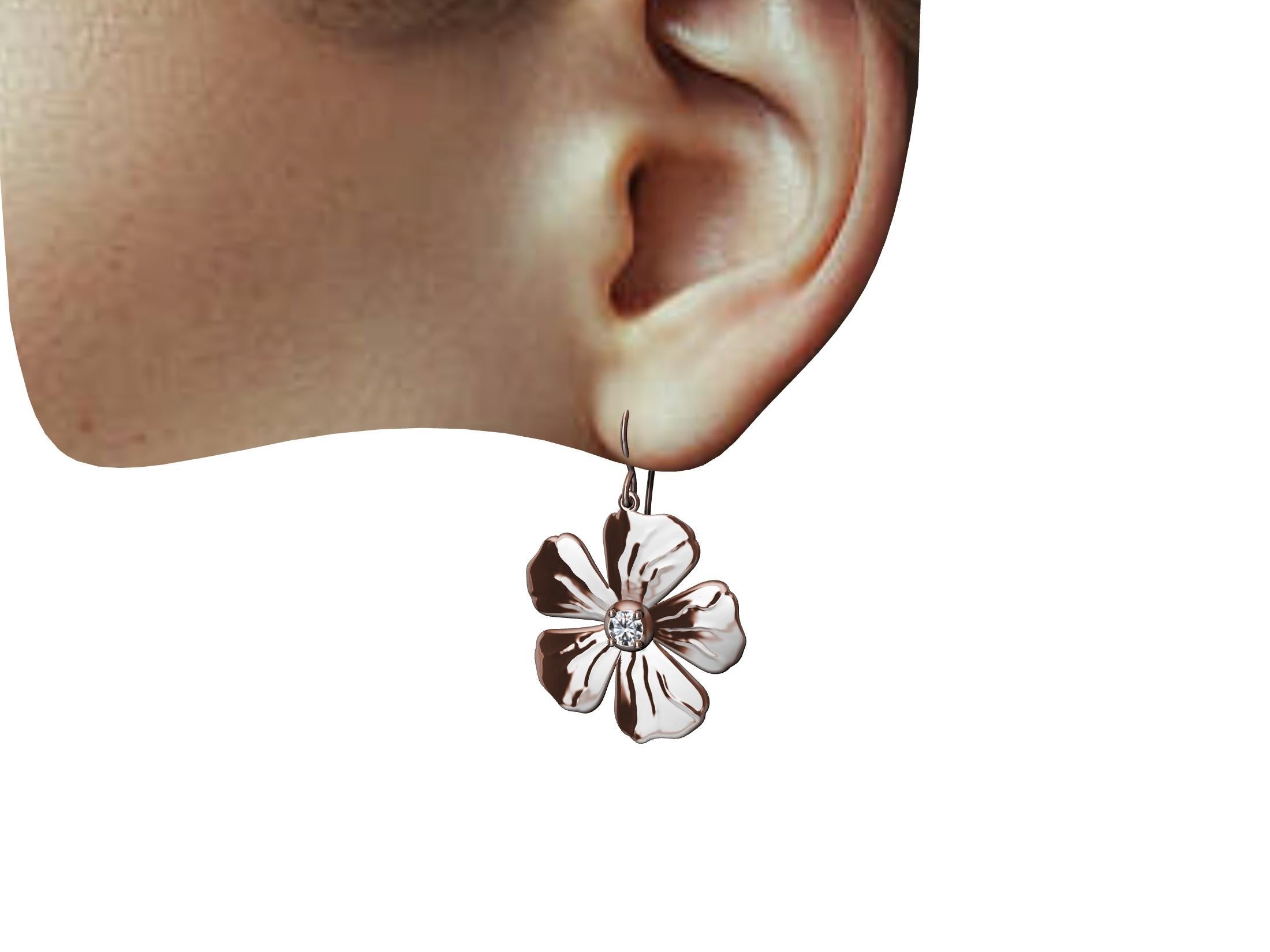 14 Karat Pink GIA Diamond Periwinkle Flower Earrings In New Condition For Sale In New York, NY