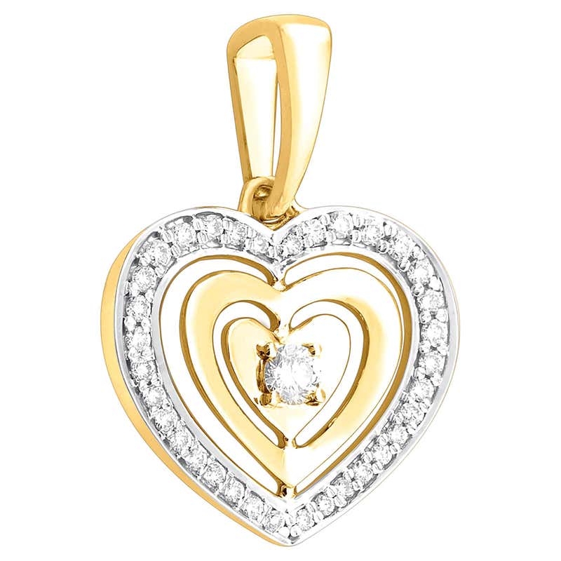 14 Karat Two-Tone Gold and Diamond Heart Charm Pendant with MOM Center ...