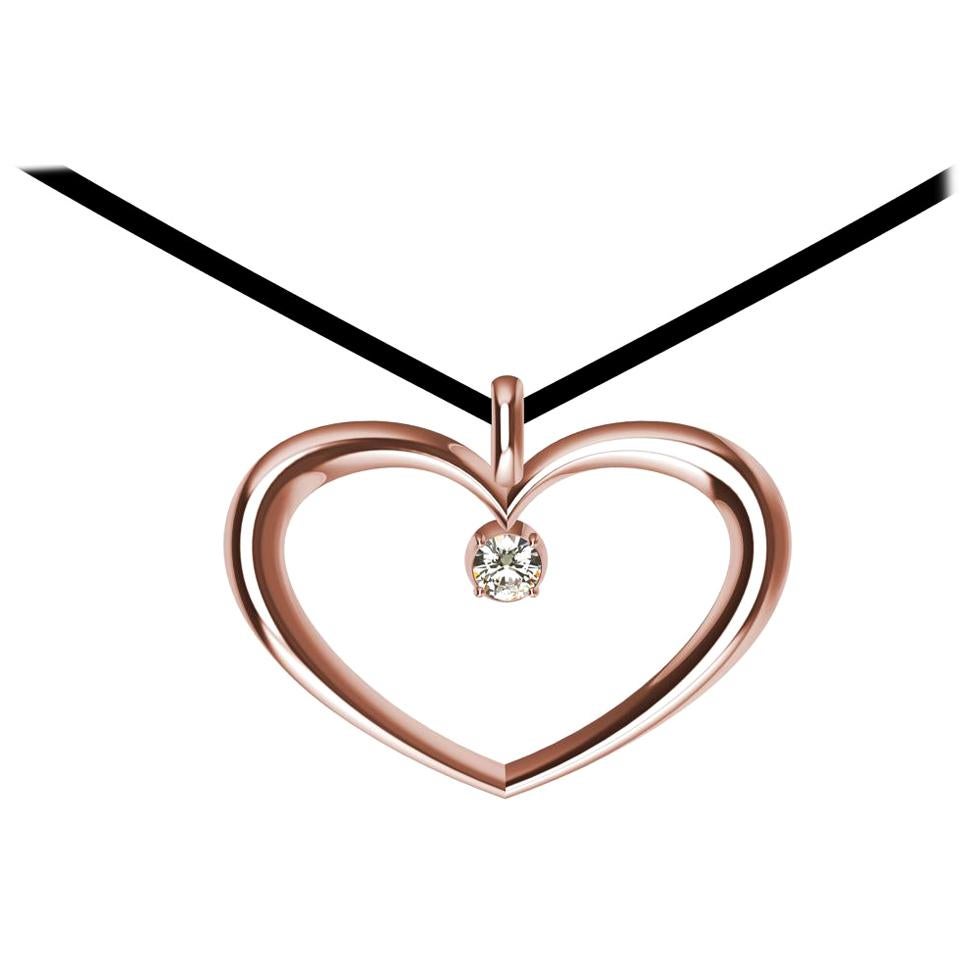 14 Karat Pink Gold and GIA Diamond Polished Tapered Heart Necklace