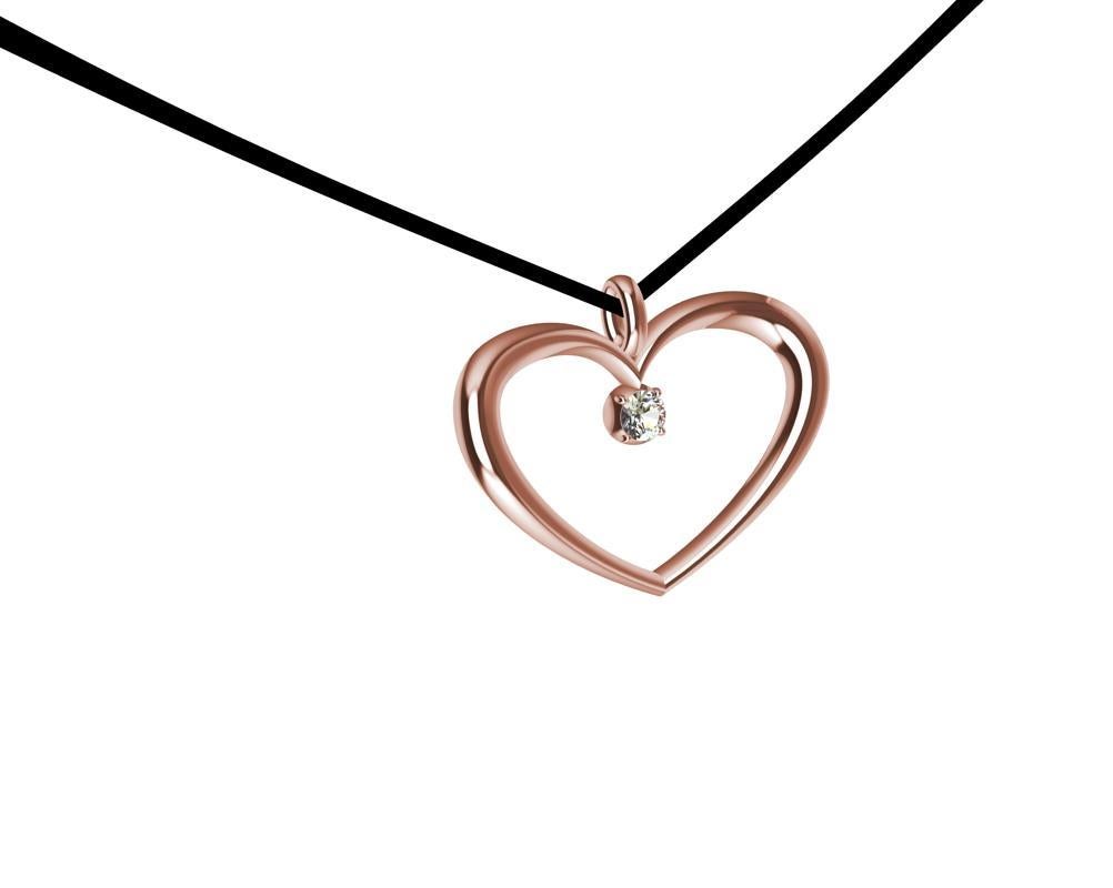 Contemporary 14 Karat Pink Gold and GIA Diamond Polished Tapered Heart Necklace For Sale