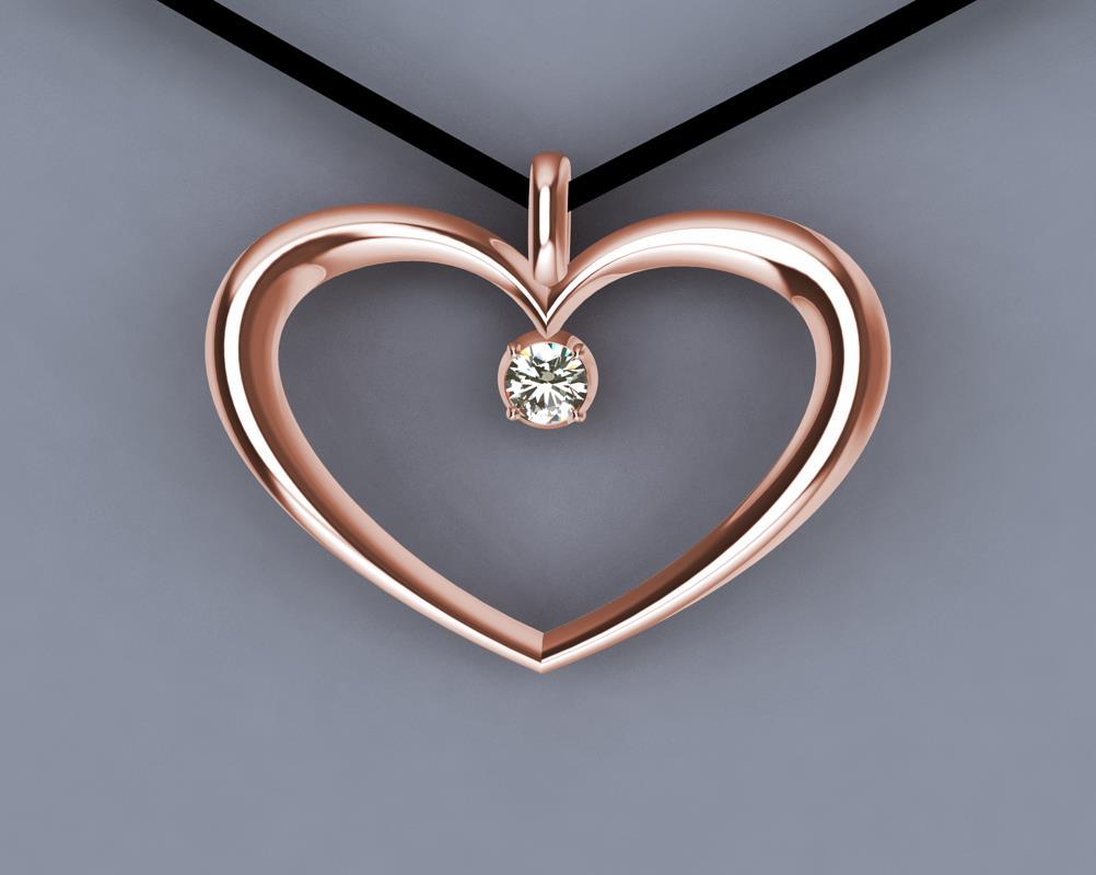 Women's or Men's 14 Karat Pink Gold and GIA Diamond Polished Tapered Heart Necklace For Sale