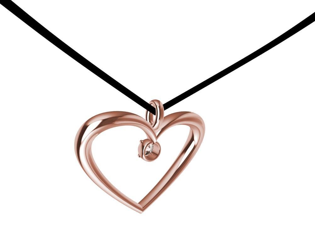14 Karat Pink Gold and GIA Diamond Polished Tapered Heart Necklace For Sale 1