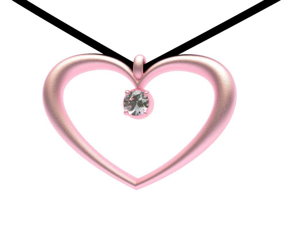 14 Karat Pink Gold Tapered Open Heart  necklace with 3 mm Diamond, 17mm wide x 23 mm high, K.I.S.S. , Keep it simple silly ?  How about, keep her heart open with this pink gold heart. No pun intended. This heart is 14k pink gold matte finished on