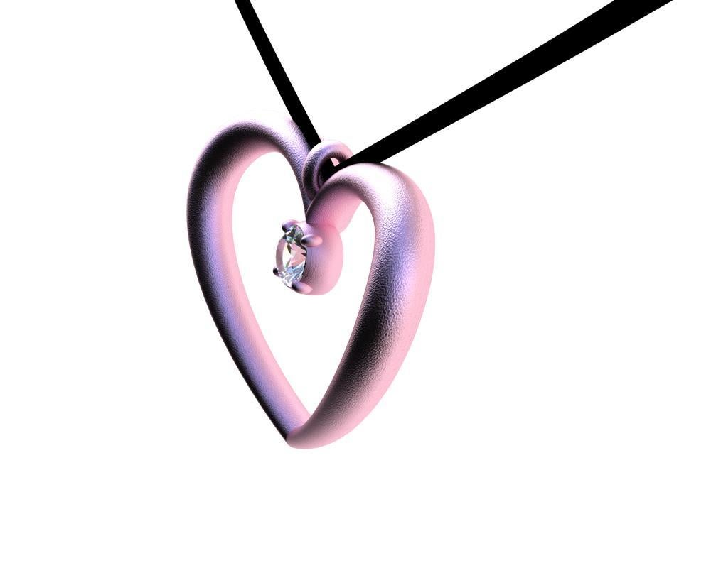 Contemporary 14 Karat Pink Gold and GIA Diamond Tapered Open Heart Necklace For Sale
