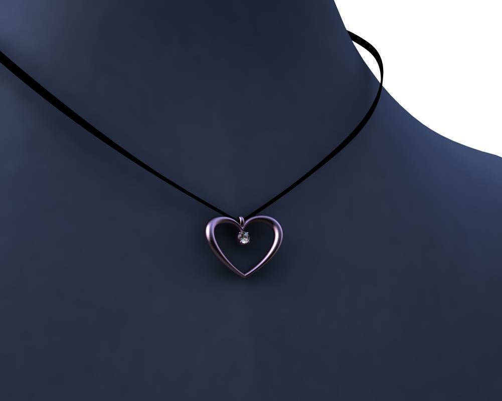 Women's or Men's 14 Karat Pink Gold and GIA Diamond Tapered Open Heart Necklace For Sale