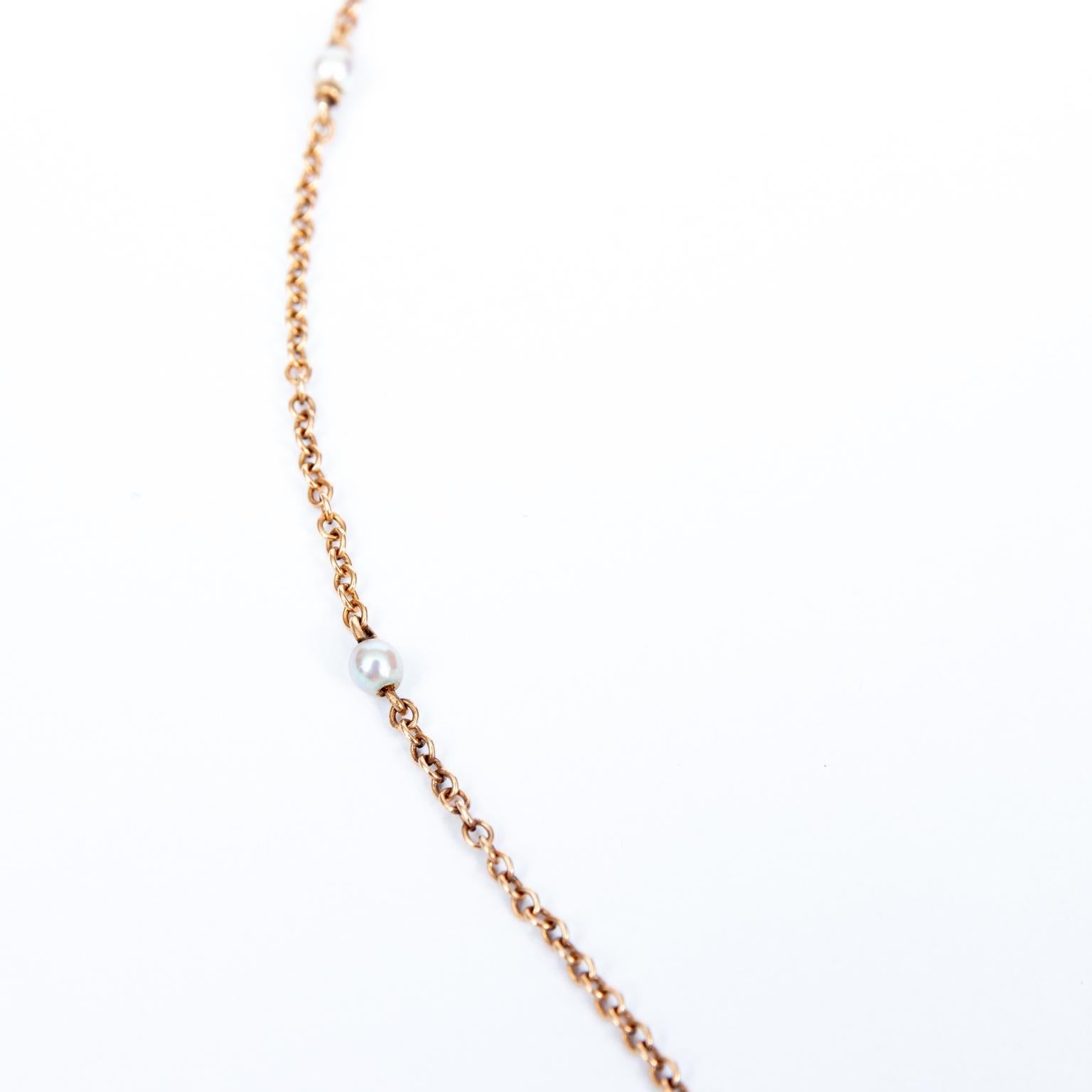 14 Karat Pink Gold and Natural Pearl Moonstone Necklace In Good Condition For Sale In St.amford, CT
