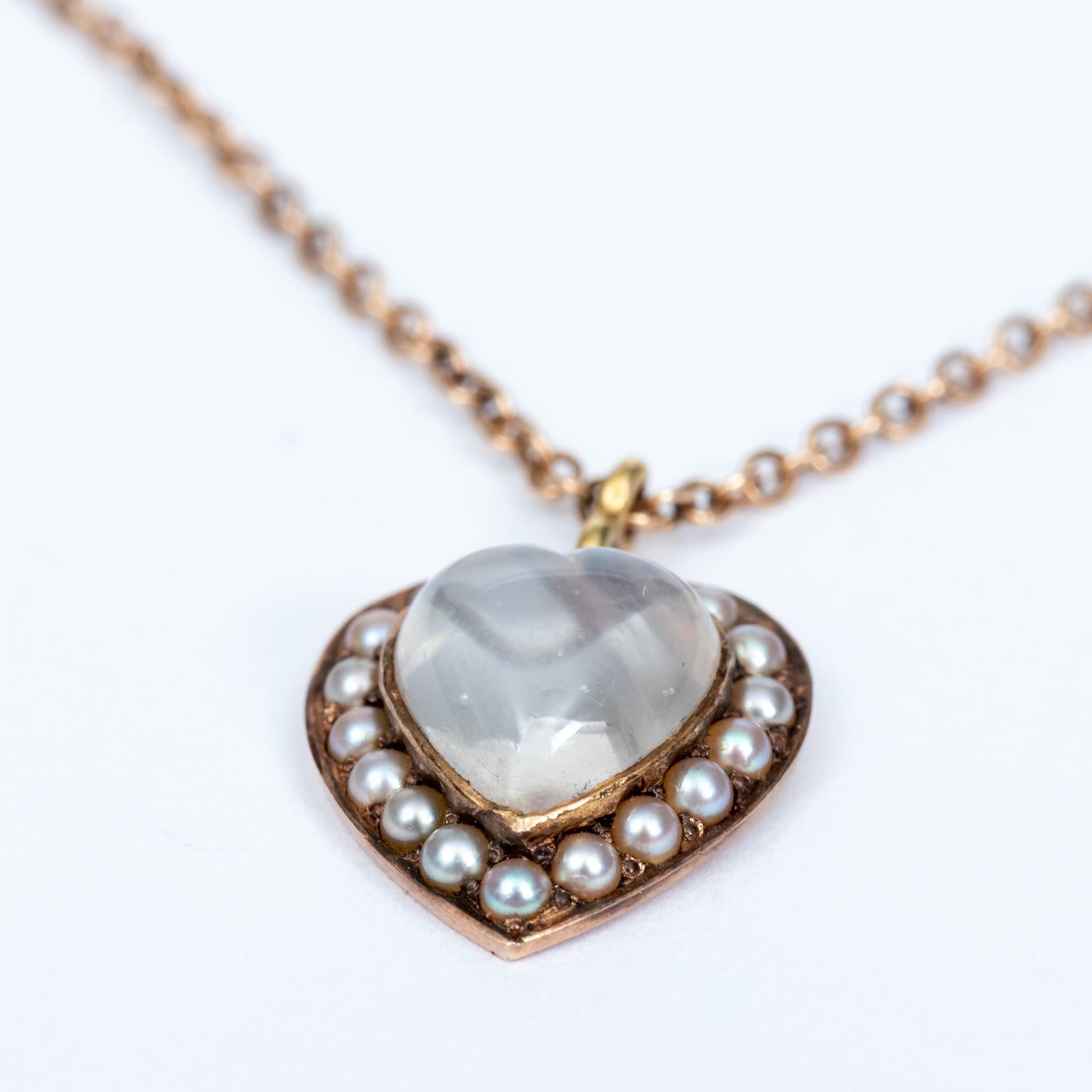 14 Karat Pink Gold and Natural Pearl Moonstone Necklace For Sale 2