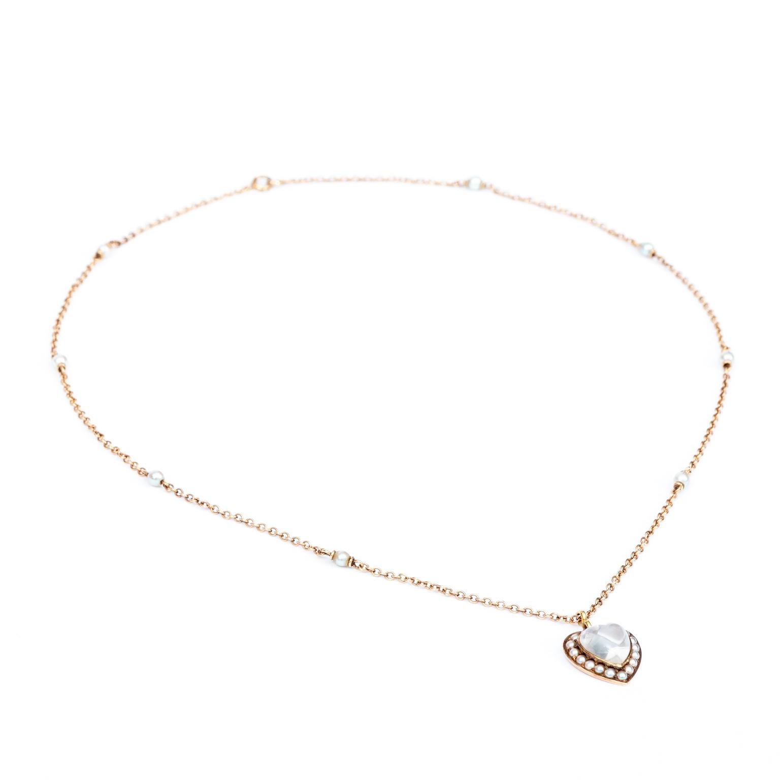 14 Karat Pink Gold and Natural Pearl Moonstone Necklace For Sale 4