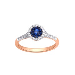 14 Karat Pink Gold, Blue Sapphire and Diamond Ring