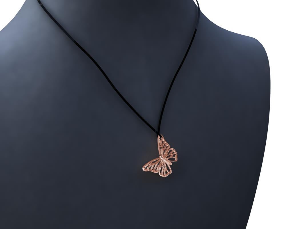 Contemporain Collier de papillons en or rose 14 carats sur daim en vente