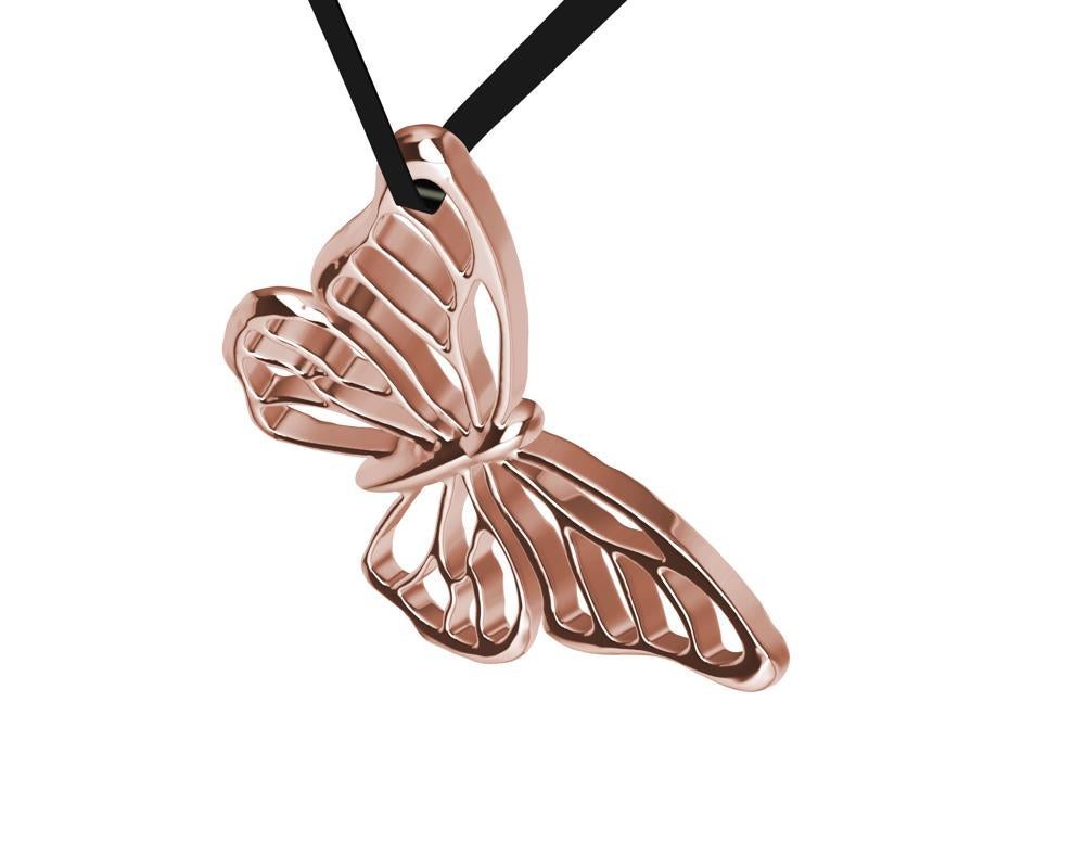 Collier de papillons en or rose 14 carats sur daim Unisexe en vente