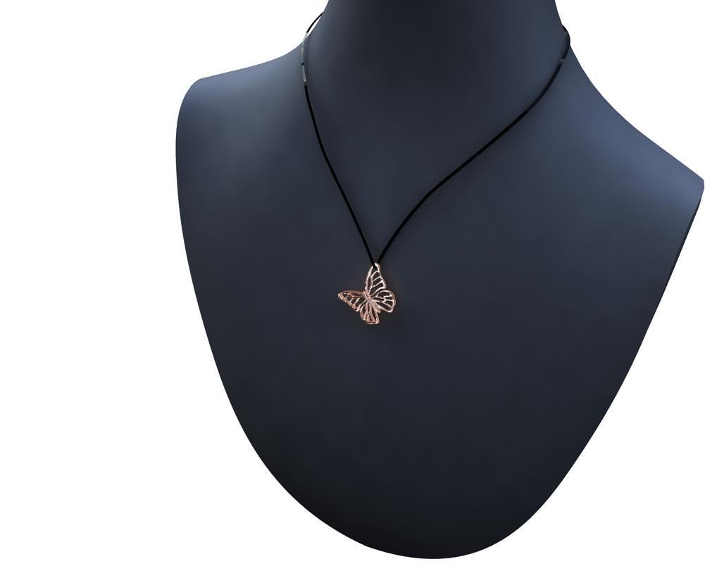 Contemporary 14 Karat Pink Gold Butterfly Necklace on Suede For Sale