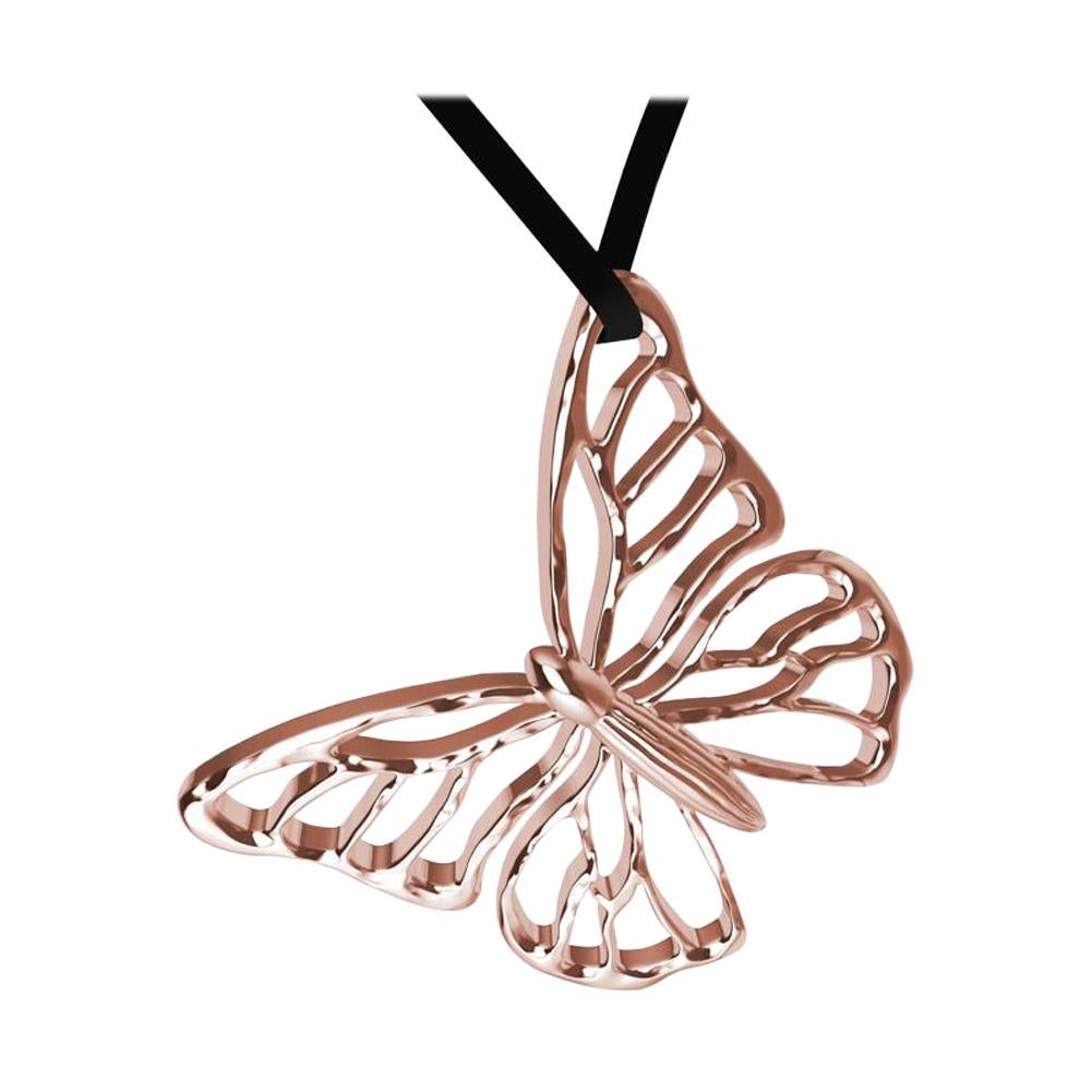 Collier de papillons en or rose 14 carats sur daim