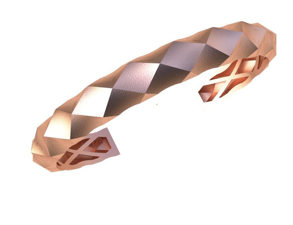 14 Karat Pink Gold Concave Rhombus Unisex Cuff Bracelet For Sale 3