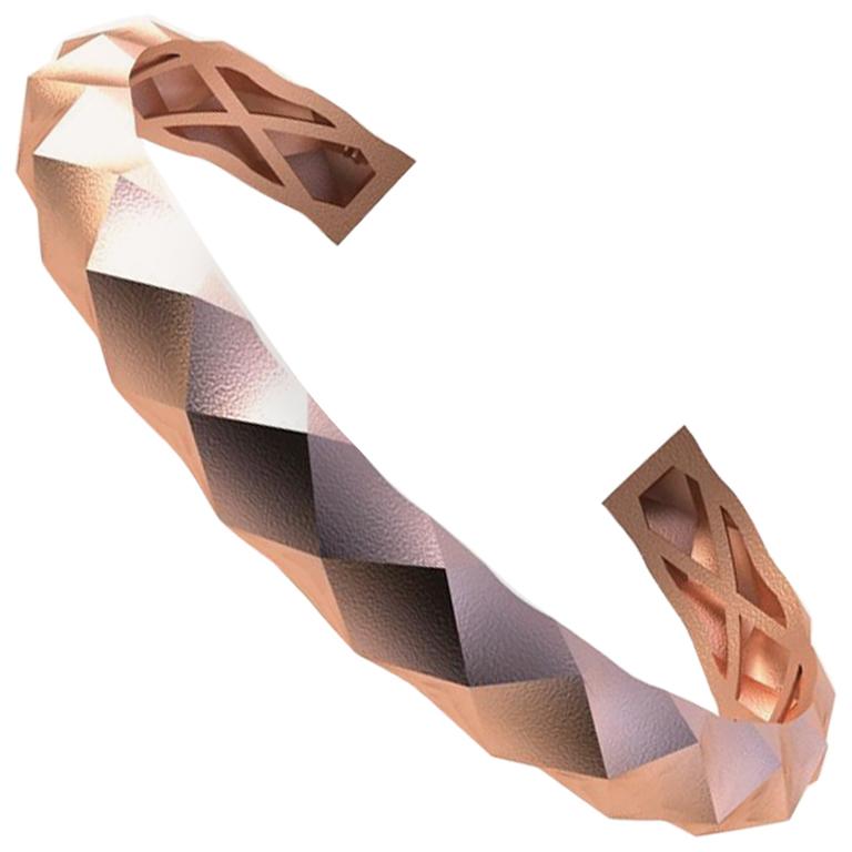 14 Karat Pink Gold Concave Rhombus Unisex Cuff Bracelet For Sale