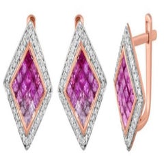 14 Karat Pink Gold Diamonds and Multi-Color Stones Earrings