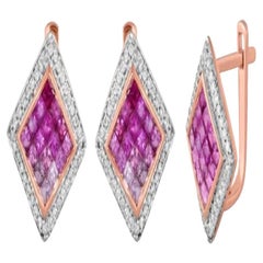 14 Karat Pink Gold Diamonds and Multi-Color Stones Earrings